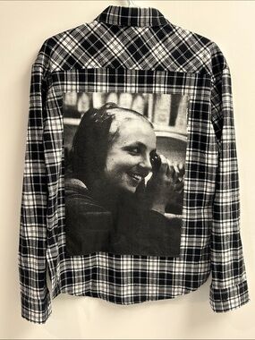 Black & White Plaid Flannel Shirt with Britney Spears Back Patch